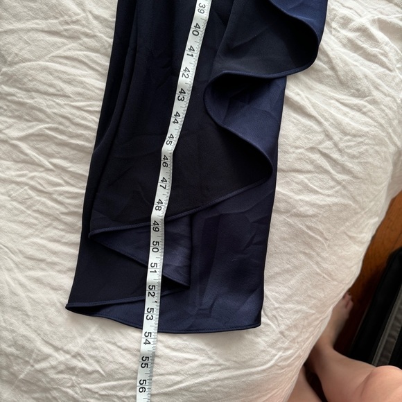 Rickie Freeman For Teri Jon Beaded Cape-Sleeve Satin Gown in Navy - Size 2 - Picture 9 of 14